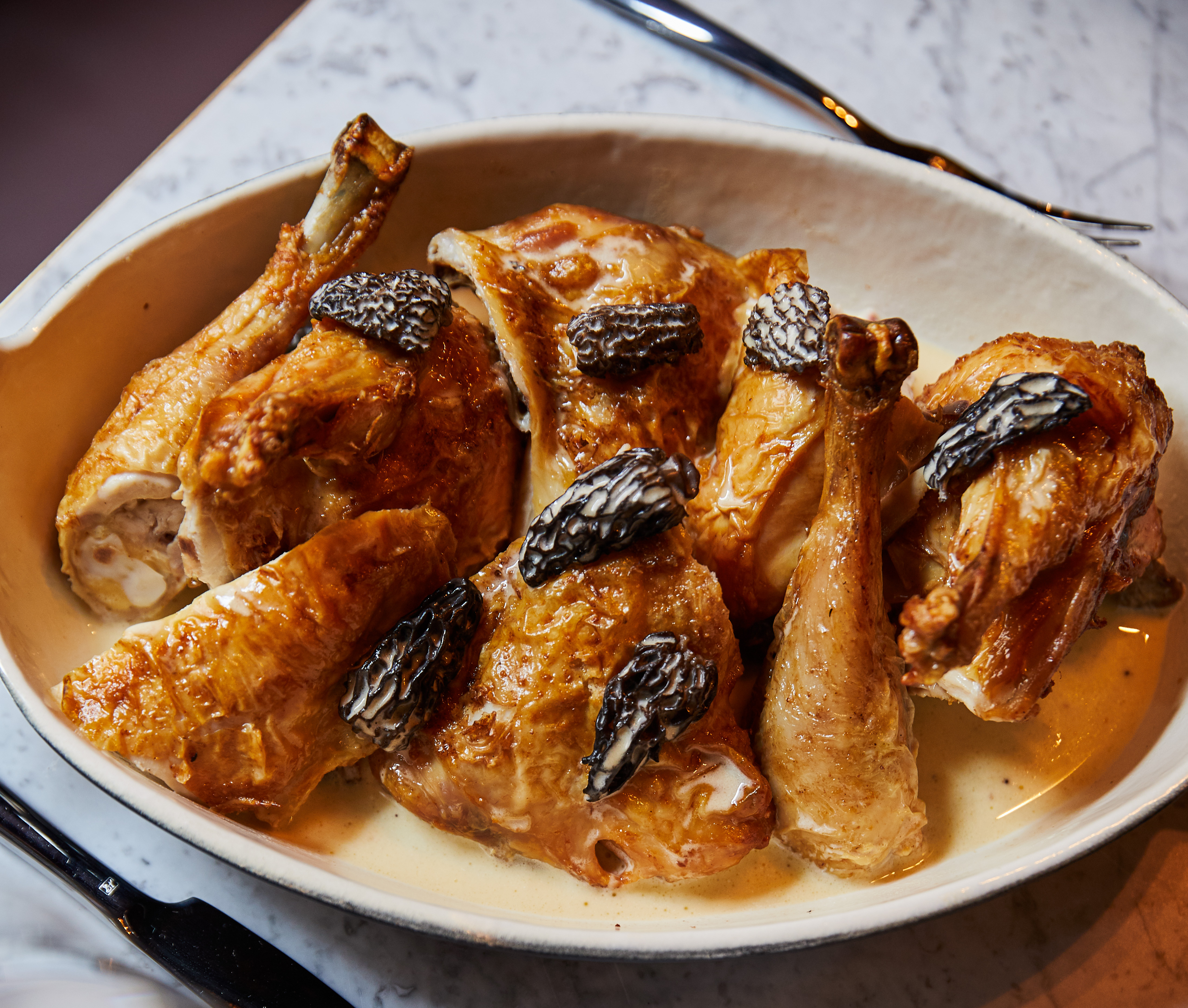 Noble Rot | Noble Rot’s chicken with morels and Vin Jaune sauce